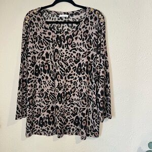 Calvin Klein- Sheer Casual Animal Print Long sleeve top for women, cheetah print